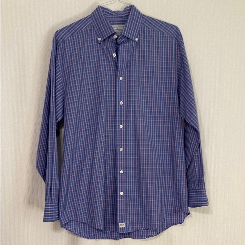 Vineyard Vines Murray Shirt Button Down Plaid Blue Pink Size Medium